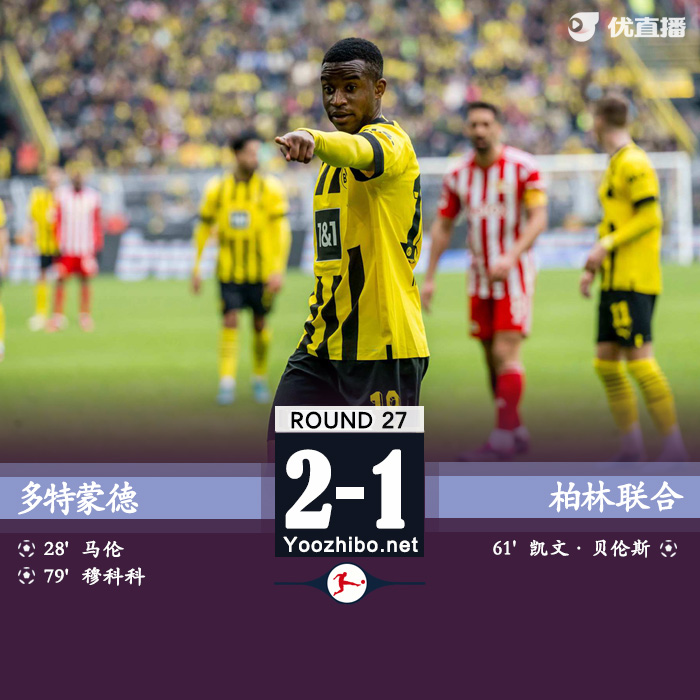 <a href=/zuqiu/suoyou/dortmund/ target=_blank class=infotextkey>多特蒙德</a>2-1柏林联合 马伦包抄破门穆科科替补建功